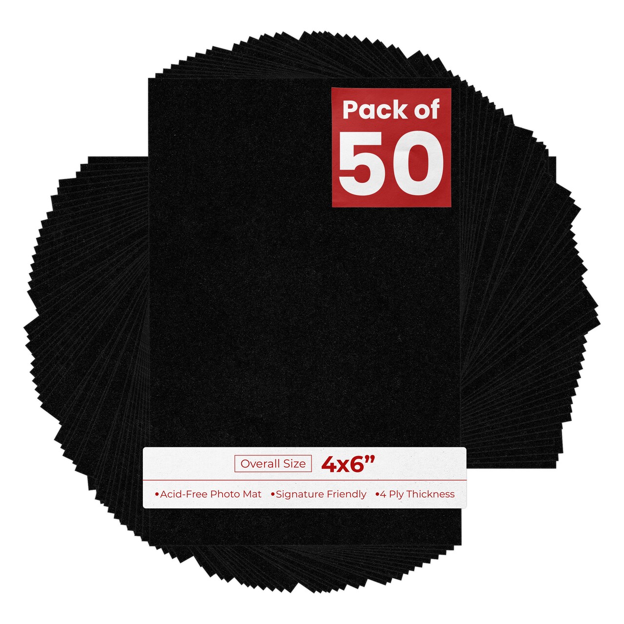 Black with Black Core 4x6 Inch Uncut Mat Board - Blank Sheets, No Opening